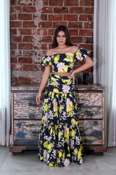 Lemon Print Off Shoulder Top