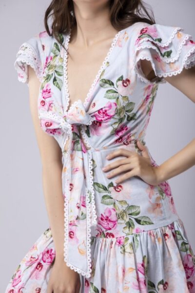 Linen Front Bow Tie Up Dress