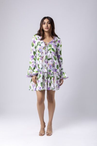 Linen Tie Up Short Dress