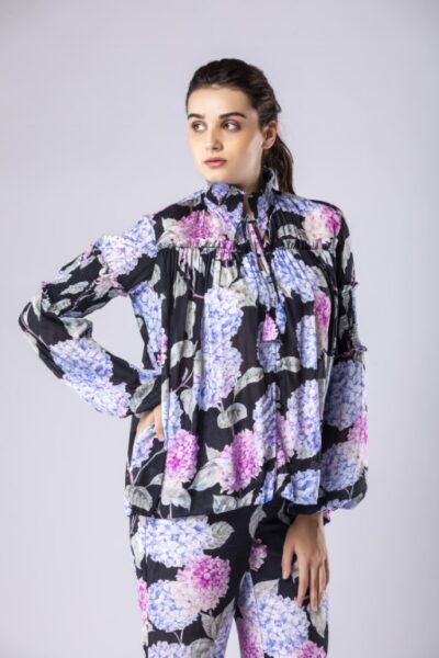 Floral Print High Collar Top