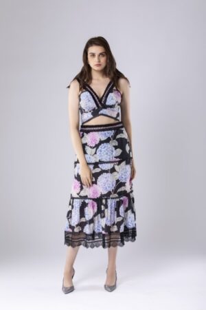 Floral Print Fitted Tiered Skirt