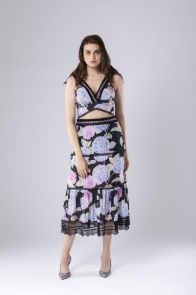 Floral Print Fitted Tiered Skirt