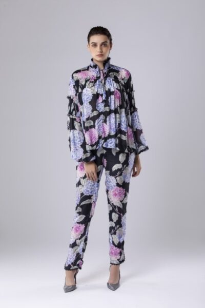 Floral Print High Collar Top
