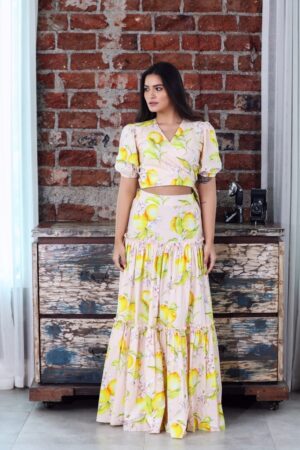 Lemon Print Wrap Around Top