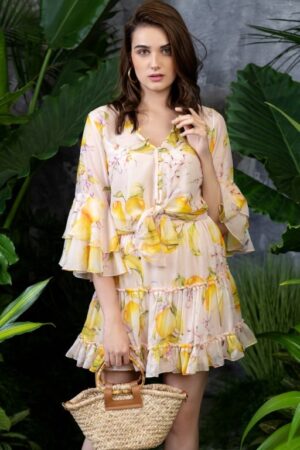 Lemon Print Button Up Top